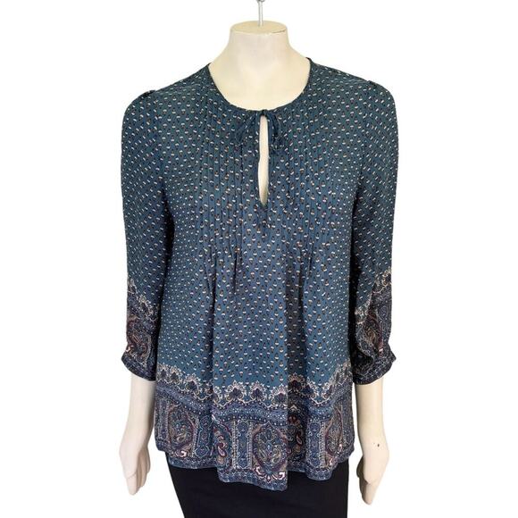 JOIE 100% Silk Rinjani Blouse in Teal Blue  Boho Peasant  SZ S - Picture 3 of 12
